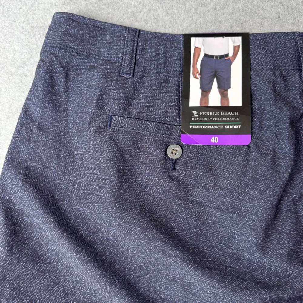 Pebble Beach Performance Shorts Men 40 Navy NEW Herringbone Golf Dry-Lux Stretch